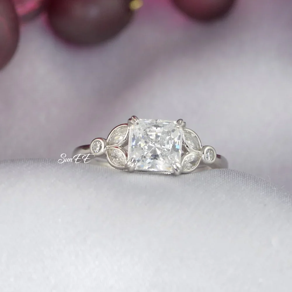 14k WHITE GOLD 925 STERLING SILVER PRINCESS CUT WEDDING BAND ENGAGEMENT RING - Picture 5 of 11